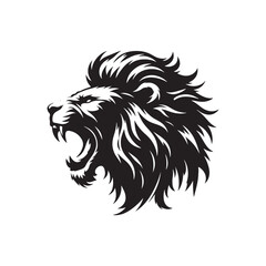 Silhouette of a Lion's Face: Roaring Power, Fierce Majesty, and Wildlife Dominance Captured in an Artistic Black and White Composition - Lion Face Silhouette
