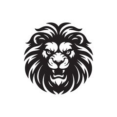 Fototapeta premium Lion Face Silhouette: The Regal Profile of a Lion's Face, Bold Mane, and Intense Eyes in a Commanding and Elegant Black and White Composition 