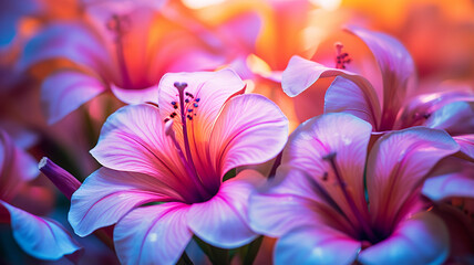 Plumeria flowers in colorful gradient shades bloom - obrazy, fototapety, plakaty