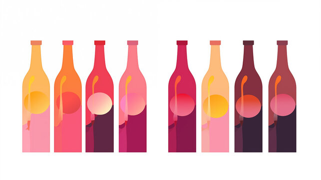 Ilustração garrafas de vinho coloridas isoladas no fundo branco - papel de parede minimalista