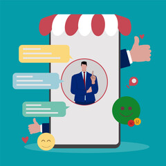 Businessman, online shopping, e-commerce, sales, ordering and shipping.Vector for graphics and web design.
