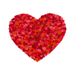 Heart in different red tones made of many small shapes, for valentine day or wedding greeting cards