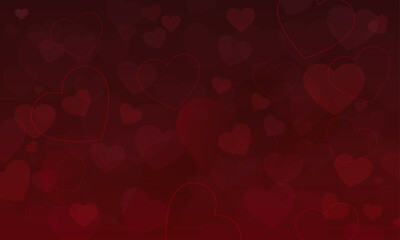 Red hearts background for valentines day and wedding greeting cards, vector illustration 