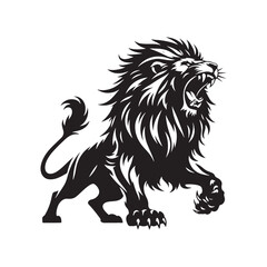 Lion Roaring Silhouette: Untamed Roar's Shadow, Dominant Mane in Striking Outline, Wilderness Darkness - Roaring Lion Silhouette
