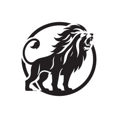 Roaring Lion Silhouette: Jungle King's Majesty, Bold Mane Outlined, Fierce Roar Echoing in Darkened Form - Lion Roaring Silhouette
