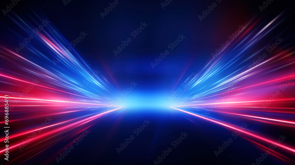 Poster abstract background with blue and red rays of light in the dark