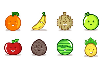 set of fruits and vegetables cute cartoon character version vector