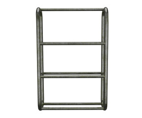Empty metal military shelf with no spaces to hang military equipment