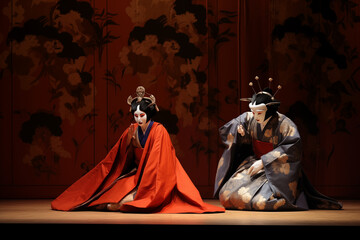Noh or Kabuki theater performance, with room for an insight into Japanese storytelling