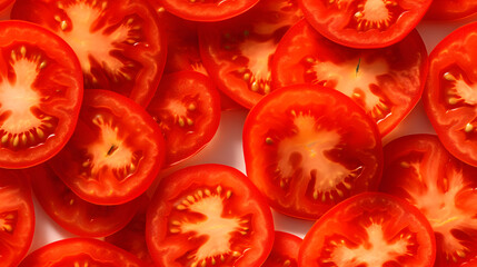 Top View Full Frame of Fresh Tomato Fruit Slices, Creating a Vibrant and Summery Visual Feast.