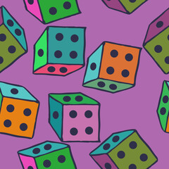 Seamless composition   multicolored dice . Hand drawn.