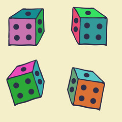 Decorative   multicolored dice . Hand drawn.