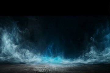 Abstract image of dark room concrete floor. Black room or stage background for product placement.Panoramic view of the abstract fog. White cloudiness, mist or smog moves. generative ai. - obrazy, fototapety, plakaty