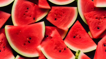 Top View Full Frame of Fresh Water Melon Fruit Slices, Creating a Vibrant and Summery Visual Feast.