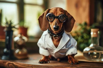Foto op Plexiglas Dachshund Professions - a well-groomed young Dachshund posing with appropriate props and attire for each profession Gen AI © Ian