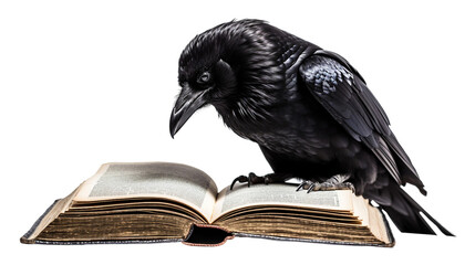 Isolated Raven Studying Book on a transparent background