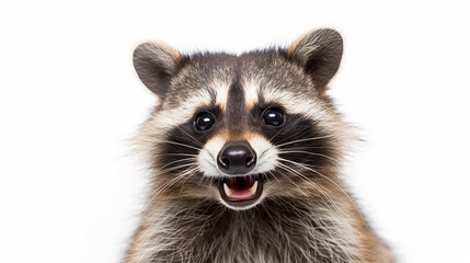 Cute raccoon on a white background.