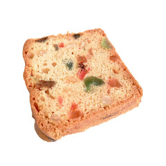 Slices of Pound dry fruit cake or Indian Tutti Frutti bread, selective focus