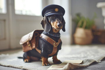 Professional Dachshund - a well-groomed young Dachshund posing with appropriate props and attire for each profession Gen AI