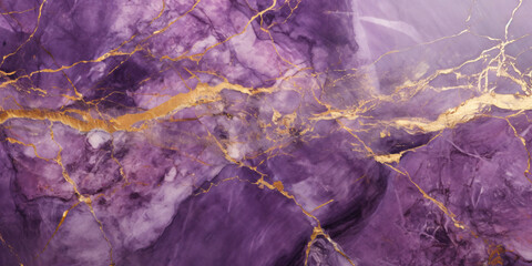 Naklejka premium Polished Purple marble texture background with cracked gold veins details, space for text
