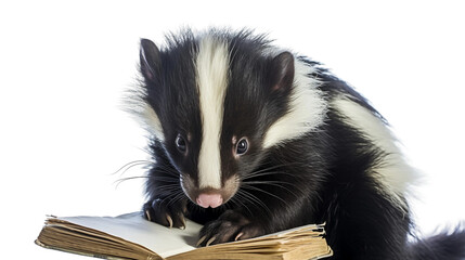 Skunk Immersed in Reading on a transparent background