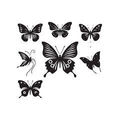 Set of Butterfly Silhouette: Botanical Dance, Floral Elegance, and Nature's Winged Wonders in Silhouetted Serenity
