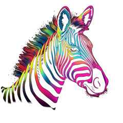 Fototapeta na wymiar The side view of a zebra displays patterns resembling reflections of light from various neon colors, such as green, pink, and yellow. Generative AI Illustration.