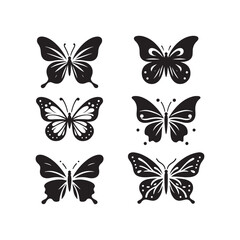 Set of Butterfly Silhouette: Tranquil Garden Shadows, Blossom Dreams, and Nature's Ballet in Silhouetted Beauty

