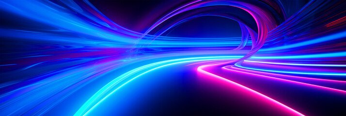 Fototapeta premium Glowing neon lights tunnel wallpaper - ai generative