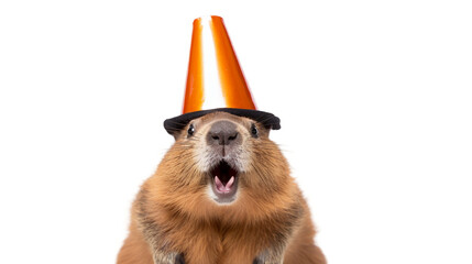 Bear in Party Cap on a transparent background