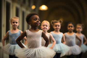 Diverse children enjoying ballet practice - obrazy, fototapety, plakaty