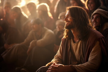 jesus in a crowd gazing up at his followers