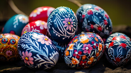 Fototapeta na wymiar Easter eggs painted in traditional Easter patterns