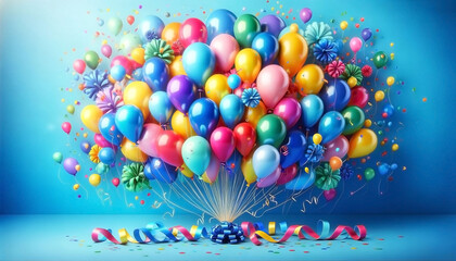 Beautiful multicolored colorful air balloons on ablue festive background 