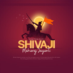 Silhouette Vector Illustration and typography of Chhatrapati Shivaji Maharaj Indian Maratha warrior king poster - obrazy, fototapety, plakaty