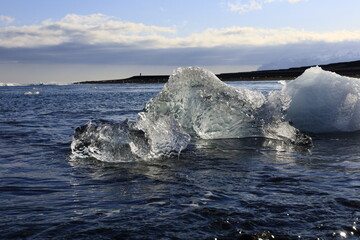 View on a iceberg on the Diamond Beach located south of the Vatnajökull glacier between the Vatnajökull National Park and the town of Höfn