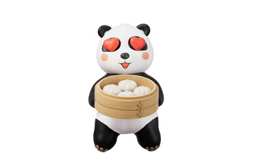 Cartoon panda and Chinese food baozi, 3d rendering. © Vink Fan