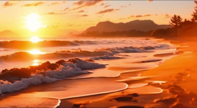 beautiful view on the beach at sunset footage