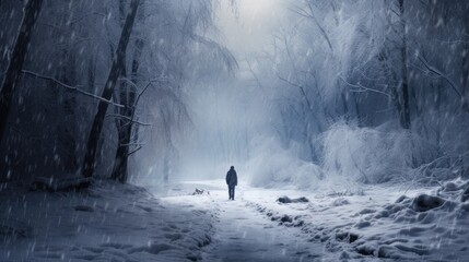 Man In Winter Walking Through Street