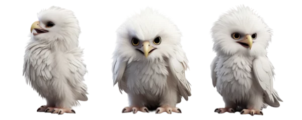 Foto op Canvas Set of 3d baby eagle multi pose, isolated on transparent or white background © NightTampa