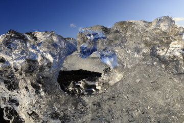 View on a iceberg on the Diamond Beach located south of the Vatnajökull glacier between the Vatnajökull National Park and the town of Höfn