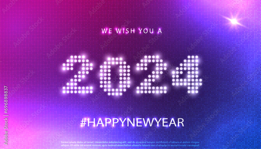 Aufkleber happy new year 2024 text led display in technology style. 2024 glowing numbers on digital screen ele