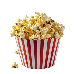 Traditional Red and White Popcorn Bucket, Isolated on Transparent Background, PNG