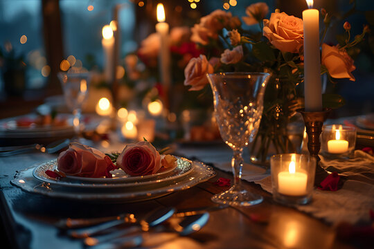 Valentine's Day Dinner Table with roses