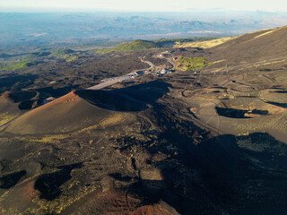 Aerial drone view of a crater in the volcano Etna in Sicily 