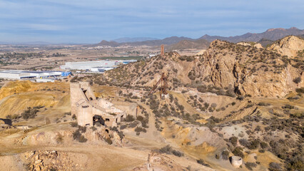 Fototapeta na wymiar Aerial drone photo of an abandoned mine in Mazarron Spain