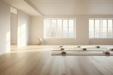 Fotobehang Empty clean design floor house home indoor yoga lifestyle interior nobody background room modern © SHOTPRIME STUDIO