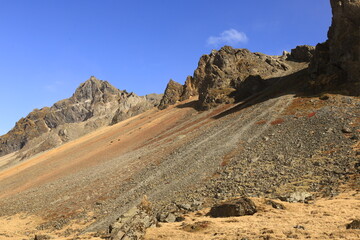 Hvannagil is a colorful rhyolite canyon located in the eastern part of iceland and featuring spectacular rock formations