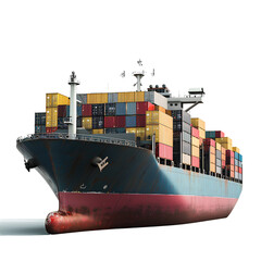 Container cargo ship on transparent background PNG. Sea freight concept.