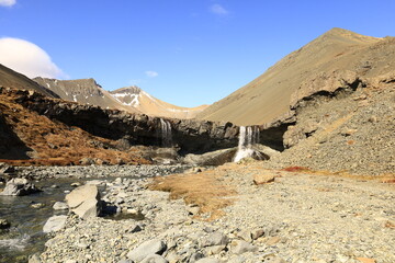 Hvannagil is a colorful rhyolite canyon located in the eastern part of iceland and featuring spectacular rock formations